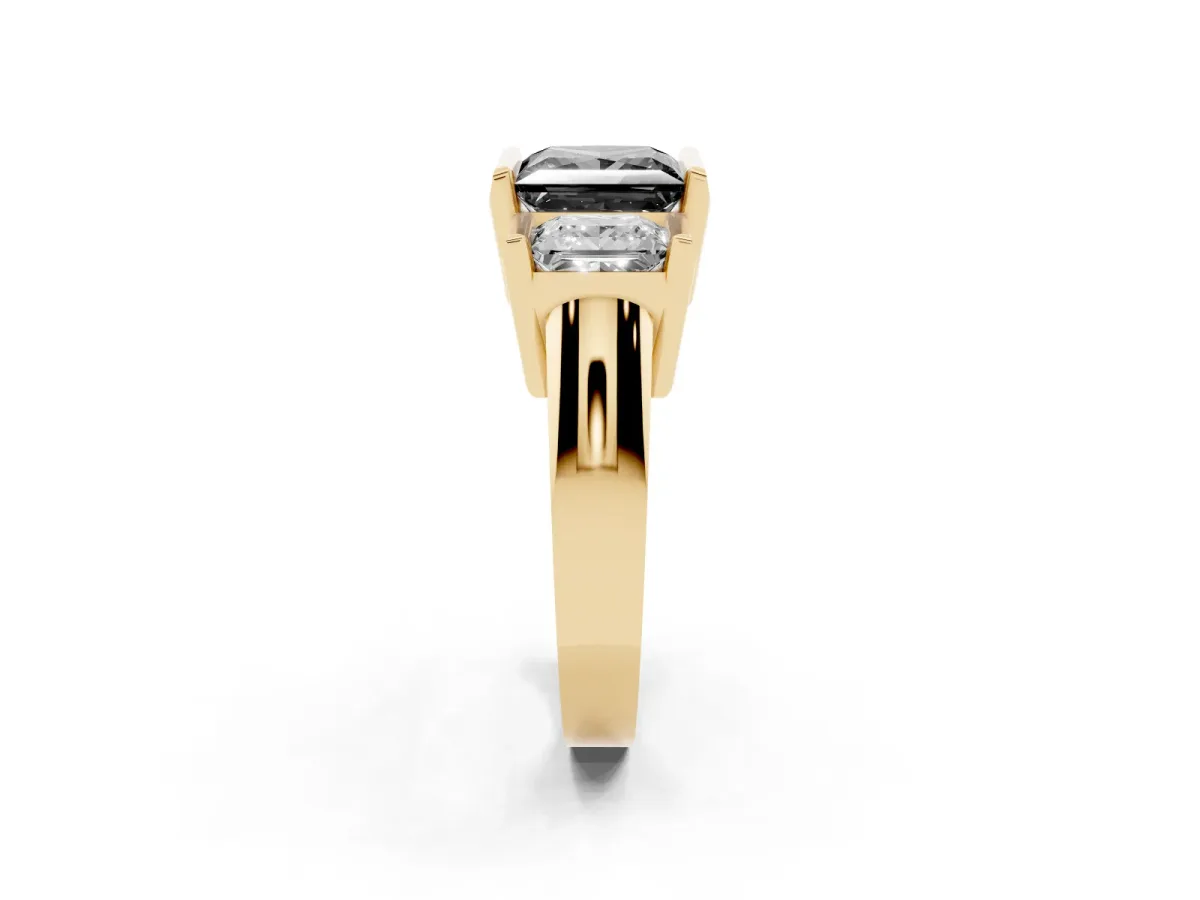 Fancy Black Three Stone Princess Cut Cut Channel Set Diamond Ring Yellow gold