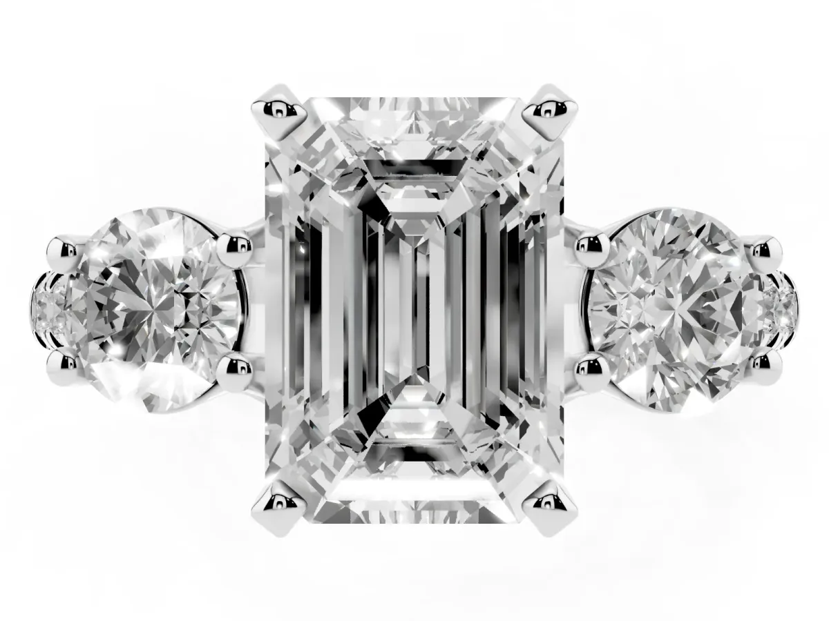 Three-Stone Emerald Cut Diamond Pavé Band with Four-Prong Setting Silver