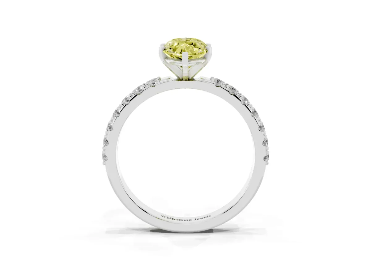 Fancy Yellow Marquise Cut Diamond Solitaire Pavé Band with Four-Prong Setting Silver
