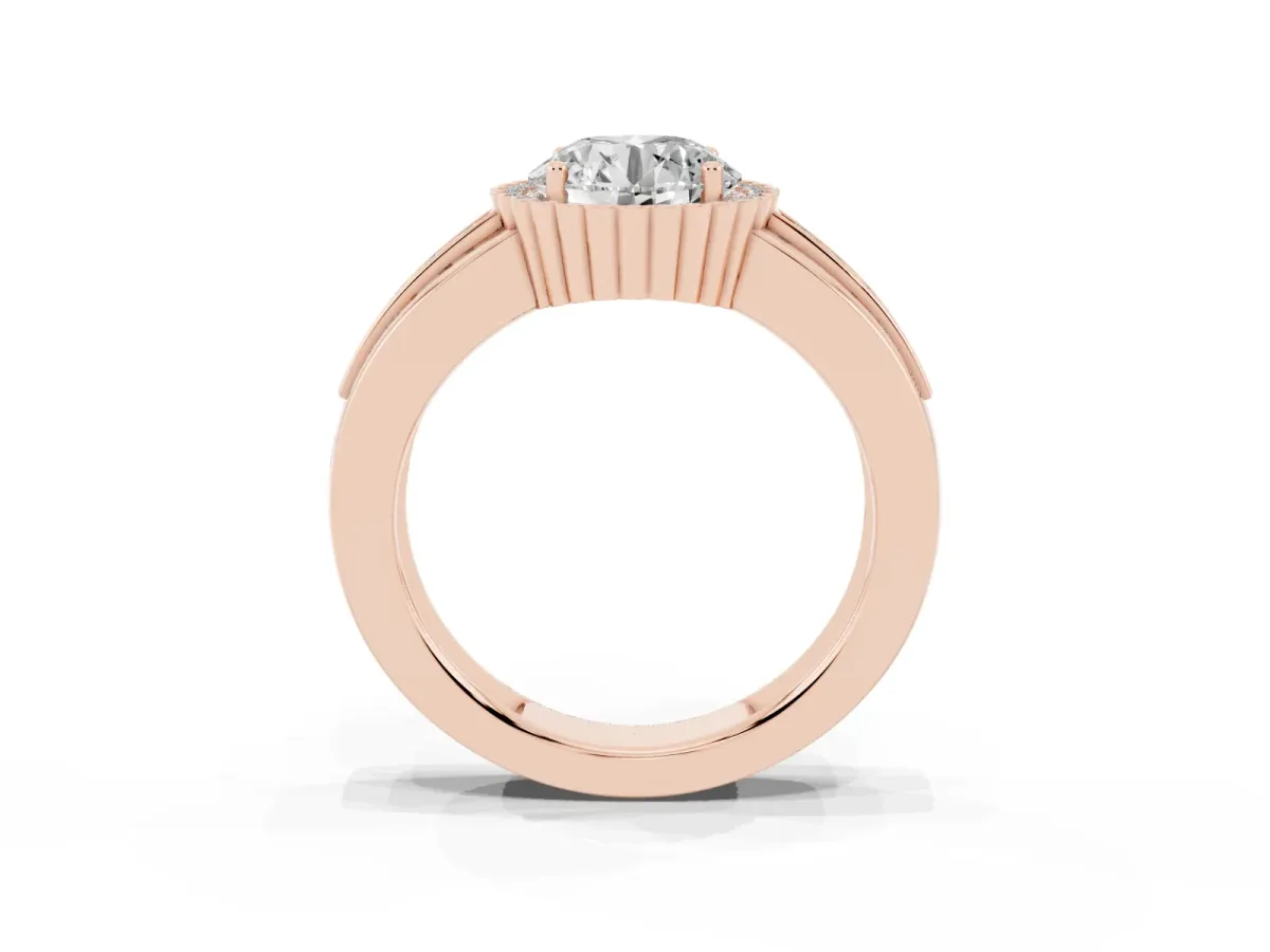 Round Cut Cut Halo Pave Band Four-Prong Ring Rose gold
