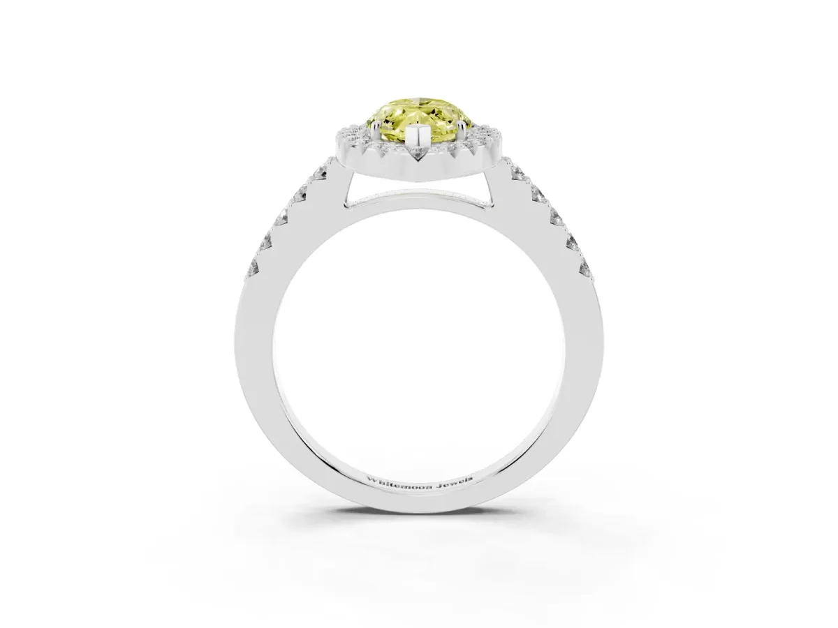 Fancy Yellow Marquise Cut Halo Diamond Pavé Solitaire Ring Silver