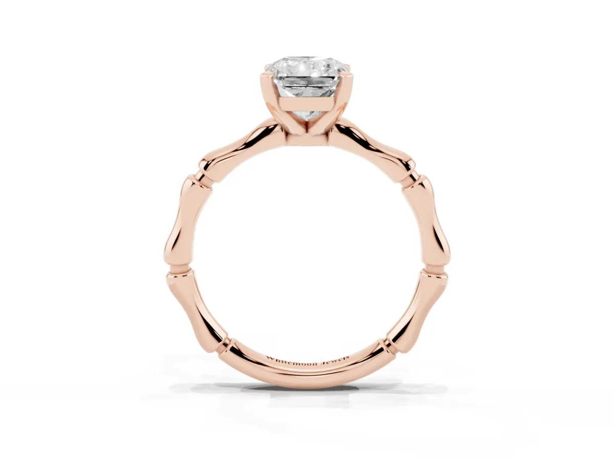 Radiant Cut Solitaire Diamond Ring with Bamboo Band and Four-Prong Setting Rose gold