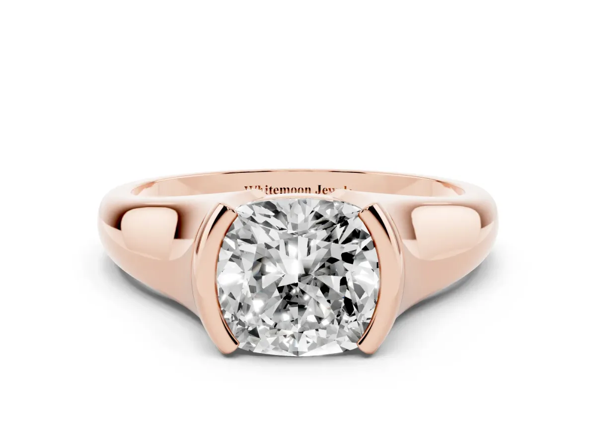 Cushion Cut Solitaire Tension Set Diamond Ring with Split Shank Band Rose gold
