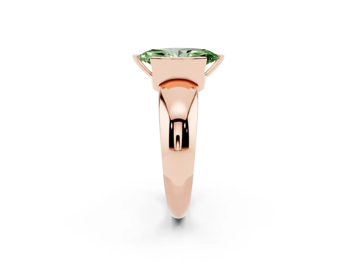 Fancy Green Marquise Cut Solitaire Tension Set Diamond Ring with Wide Band Rose gold
