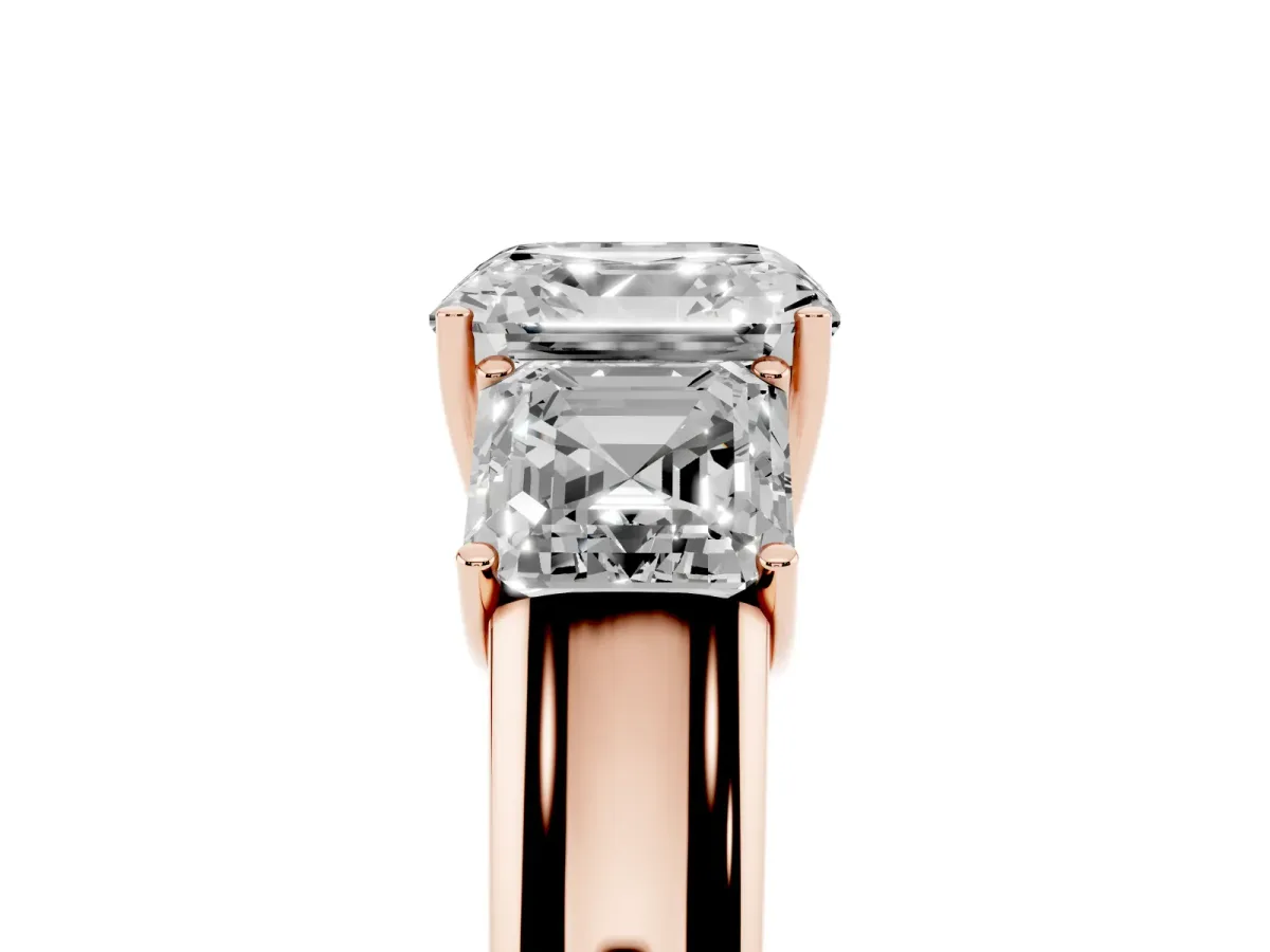 Three-Stone Asscher Cut Cut Diamond Ring with Prong Setting and Classic Band Rose gold
