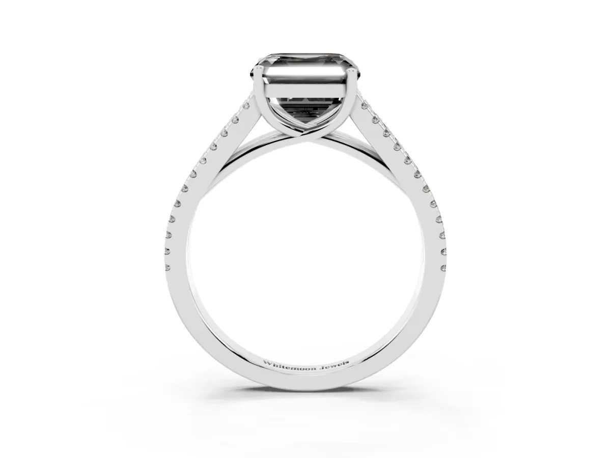 Fancy Black Asscher Cut Diamond Solitaire Engagement Ring with Split Shank Pavé Band Platinum