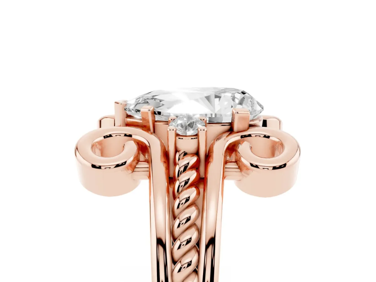 Pear Cut Solitaire Twisted Band Scroll Prong Ring Rose gold
