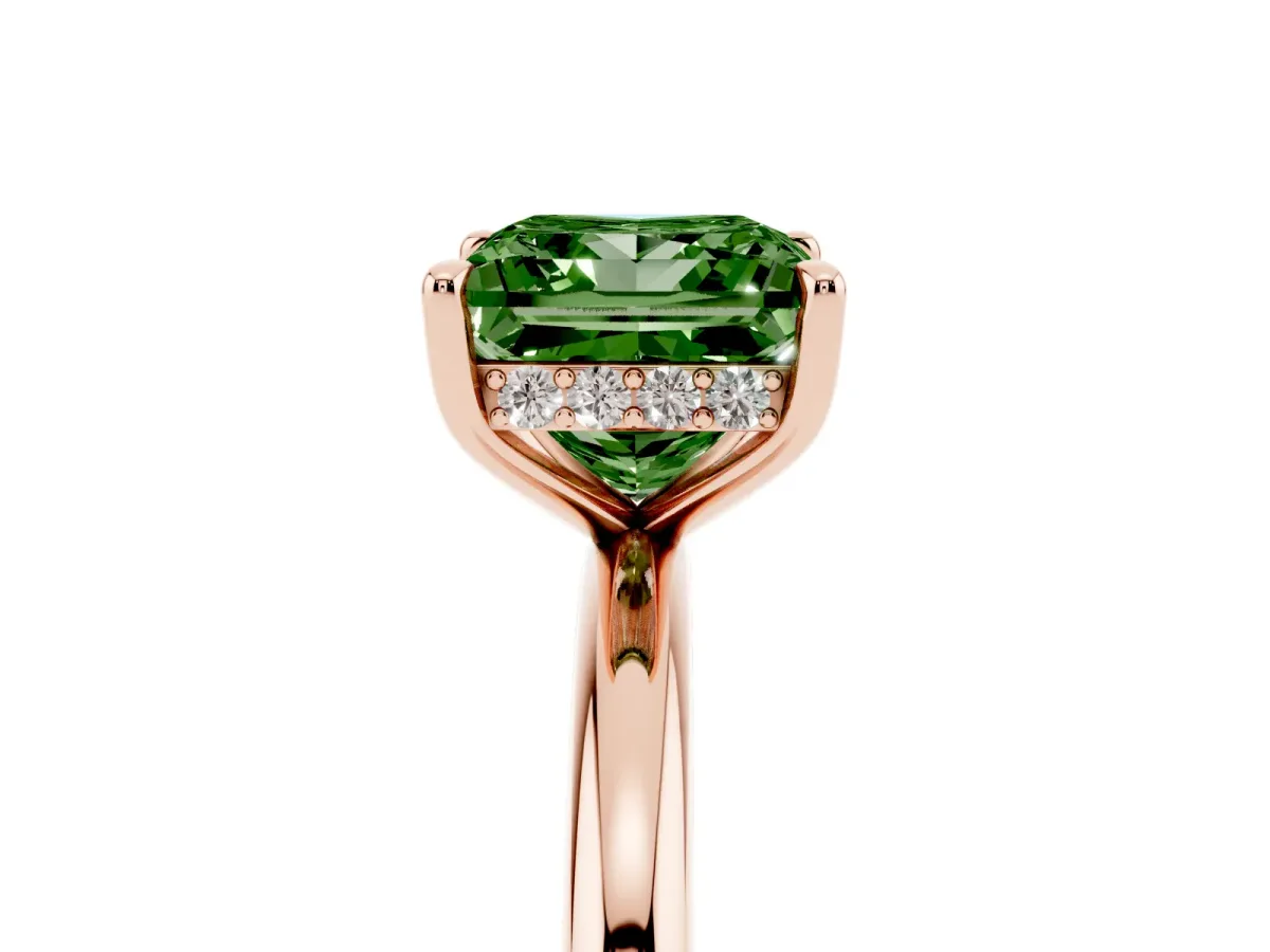 Fancy Green Princess Cut Diamond Solitaire Ring with Thin Band and Four-Prong Setting Rose gold