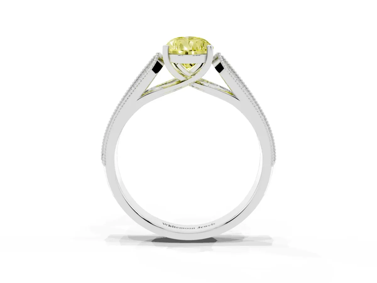Fancy Yellow Pear Cut Cut Pave Split Shank Engagement Ring with Four-Prong Setting White gold
