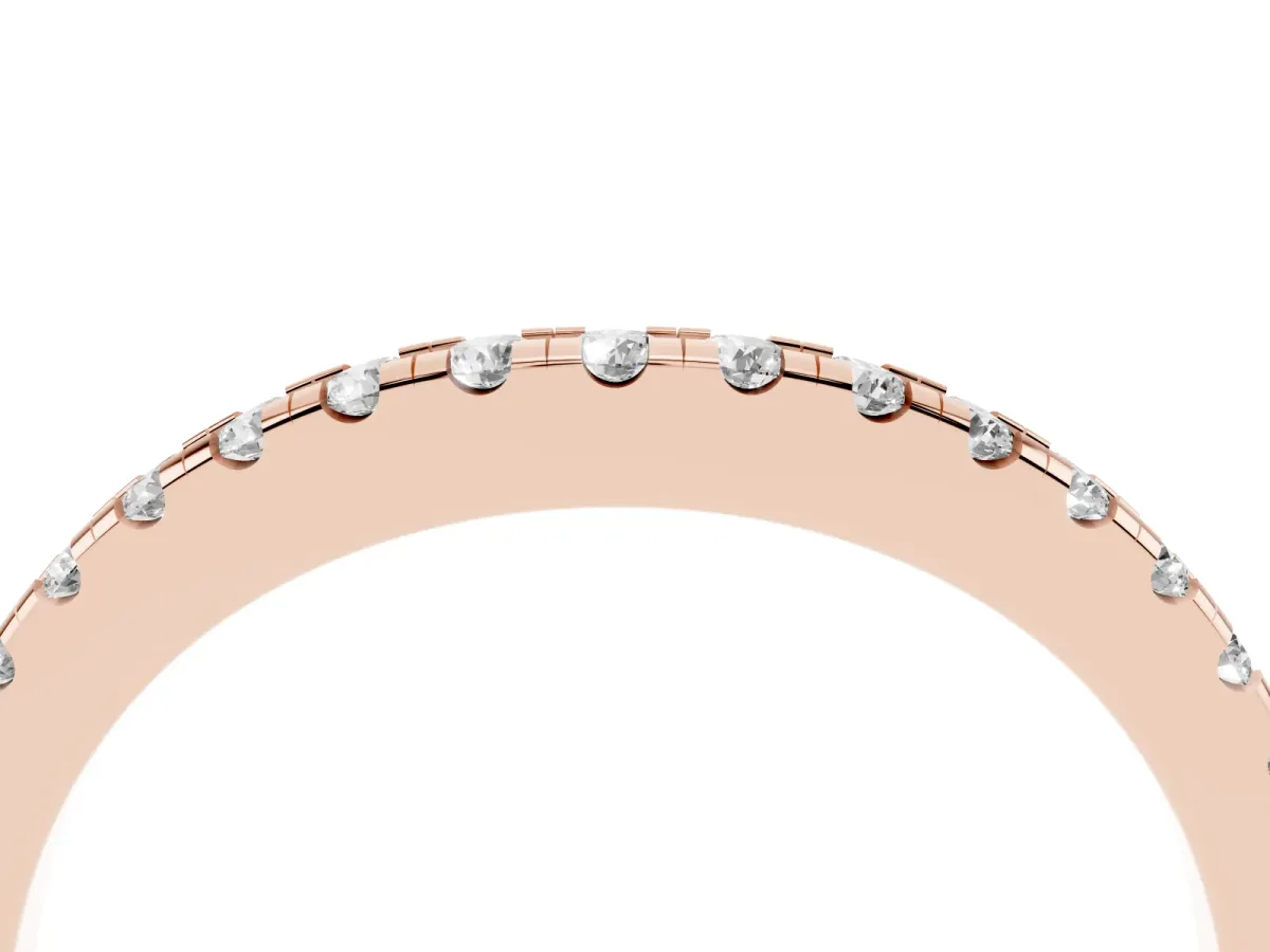 Pavé Round Diamond Curved Band with Shared Prong Setting Rose gold
