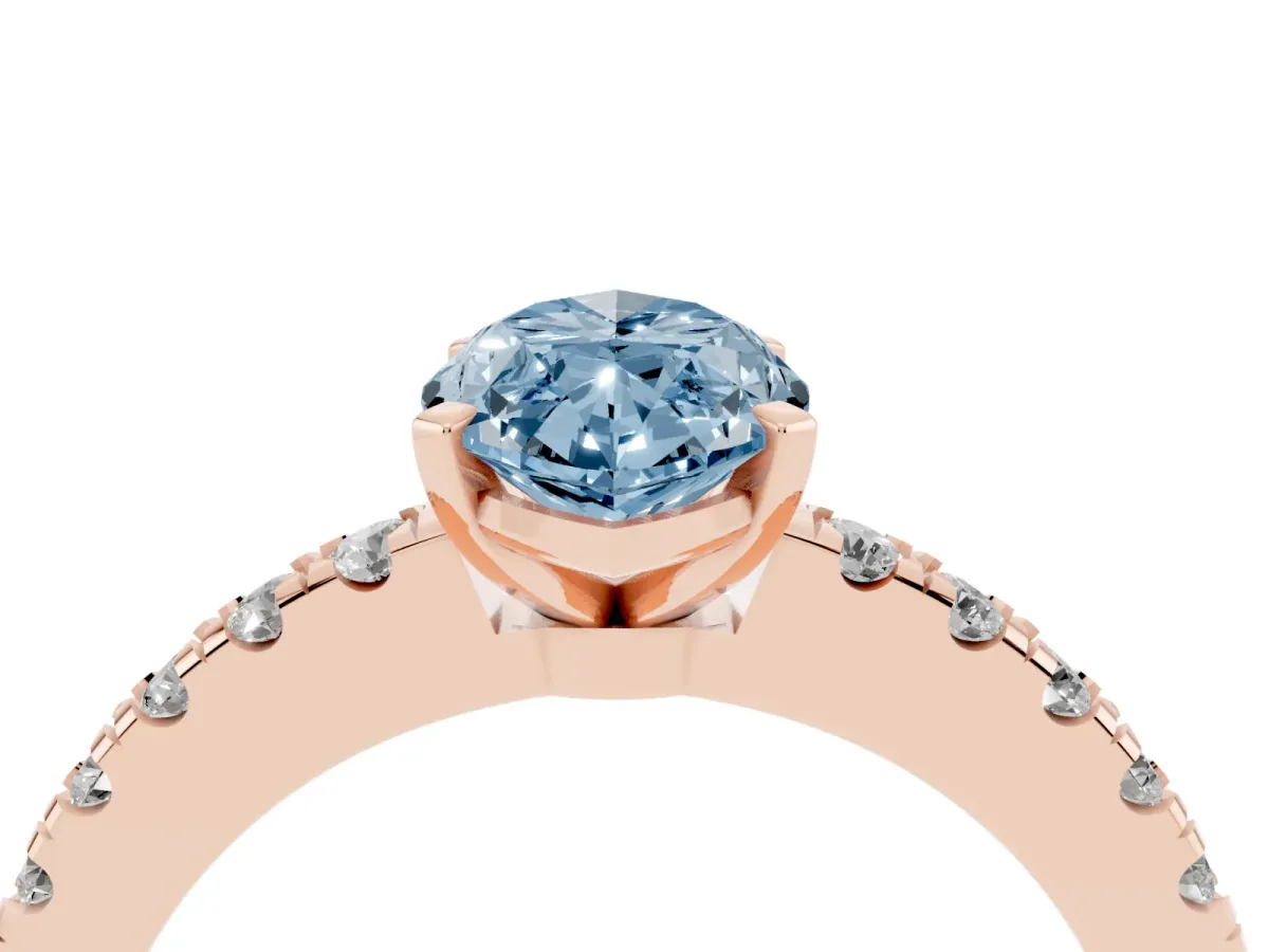 Fancy Blue Marquise Cut Solitaire Diamond with Pavé Band and Four-Prong Setting Rose gold