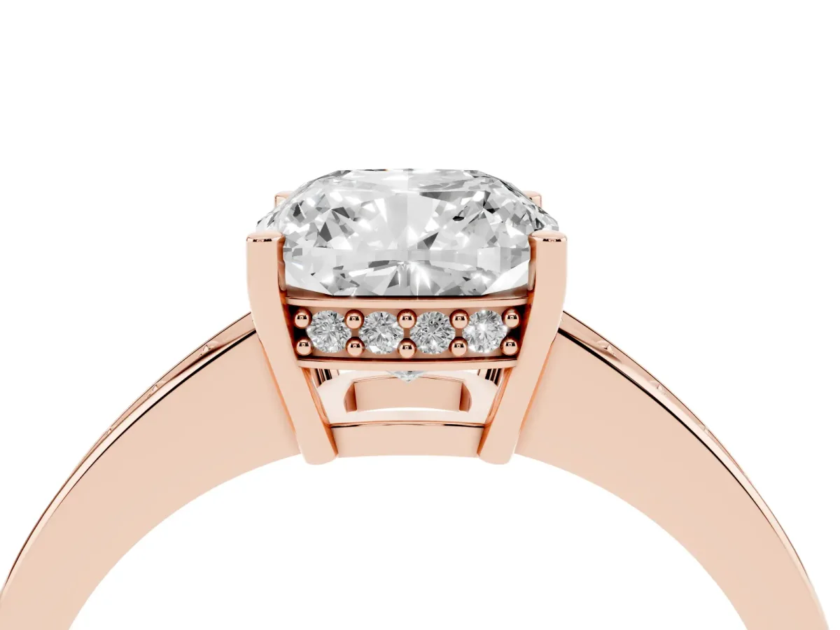 Cushion Cut Solitaire Pavé Band Prong Setting Ring Rose gold