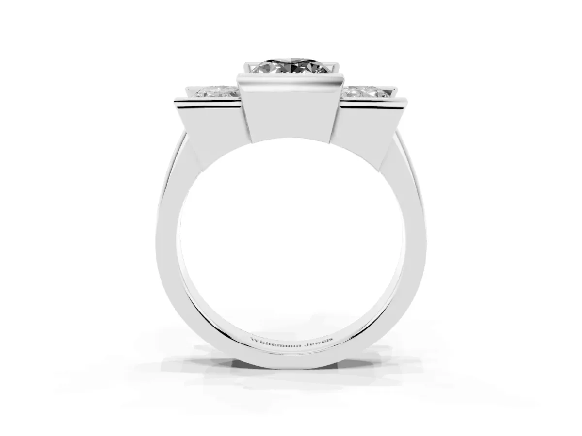 Fancy Black Three Stone Oval Cut Cut Channel Set Diamond Ring Platinum