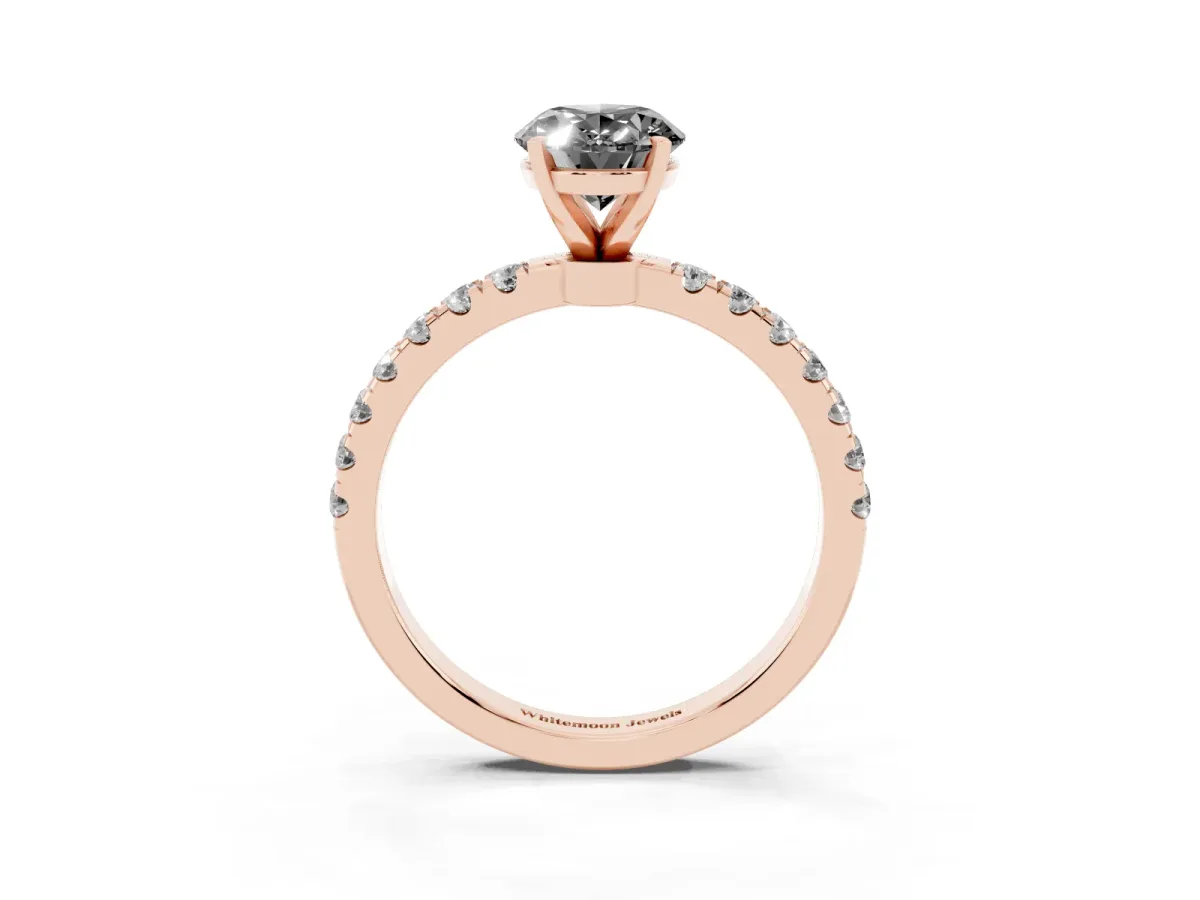 Fancy Black Oval Cut Diamond Solitaire Ring with Pavé Accents and Four-Prong Setting Rose gold