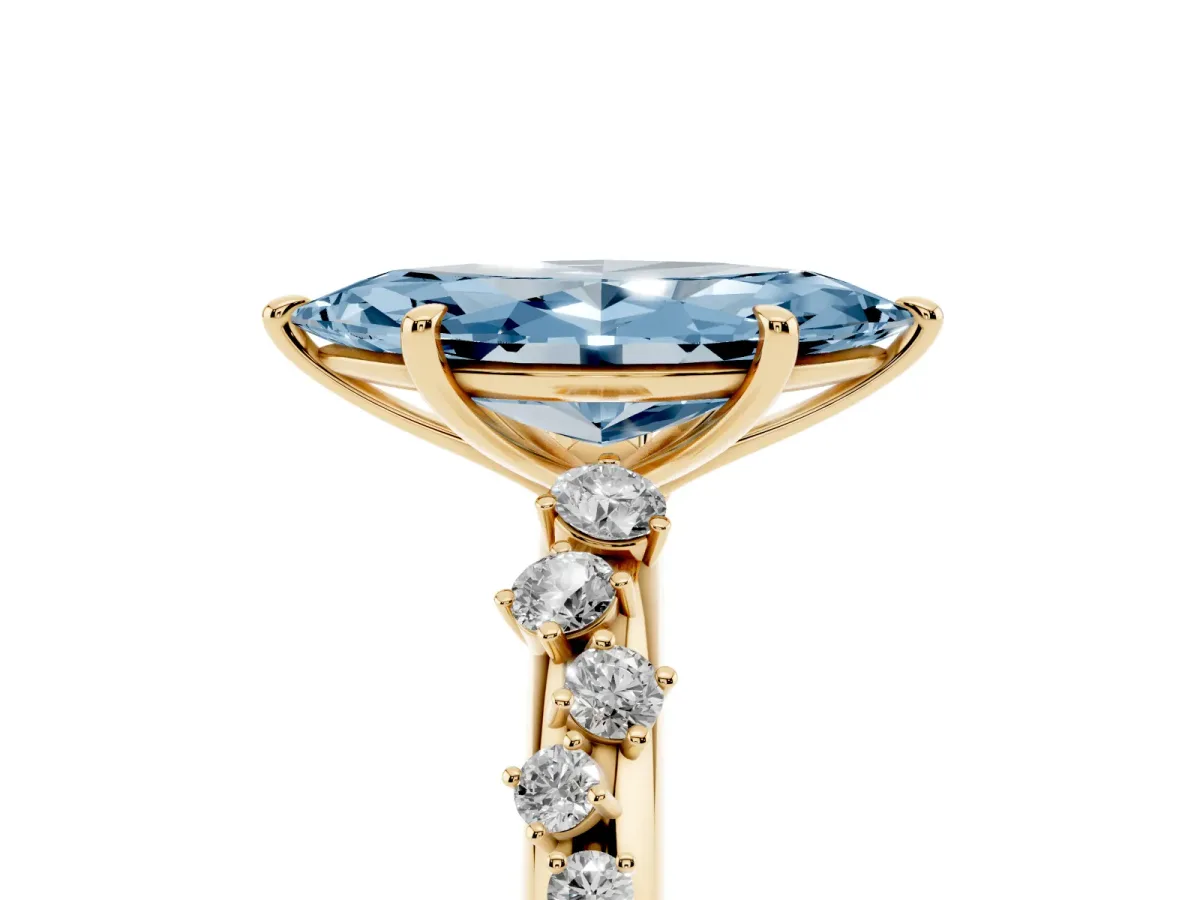 Fancy Blue Marquise Cut Diamond Cluster Prong-Set Solitaire Ring Yellow gold