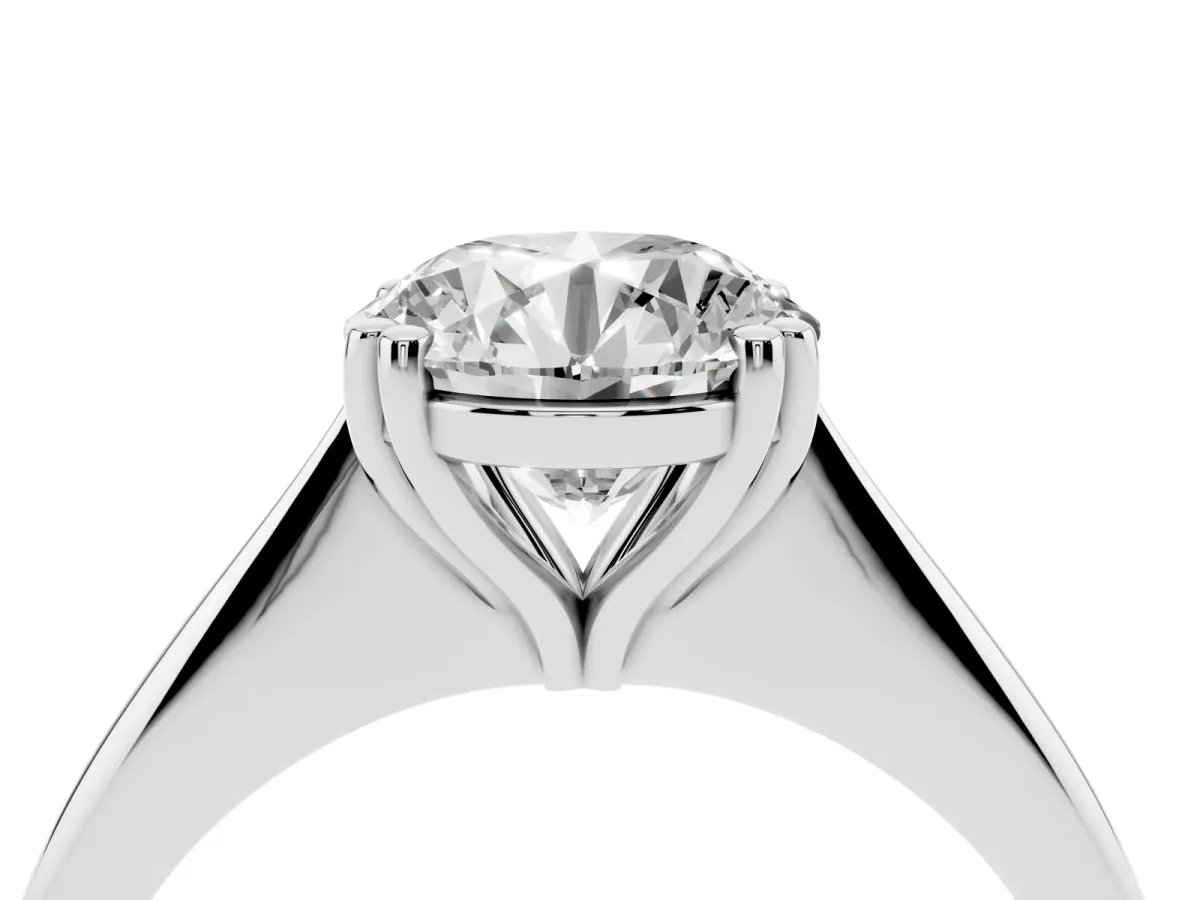 Round Cut Solitaire Diamond Ring with Six-Prong Setting and Classic Band Silver