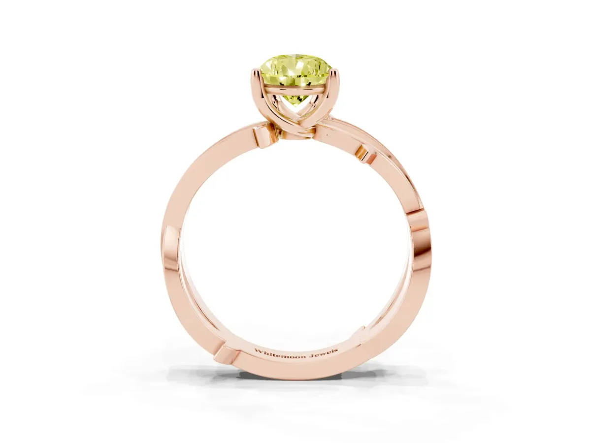 Fancy Yellow Pear Cut Solitaire Twist Band with Pavé Accents and Four-Prong Setting Rose gold