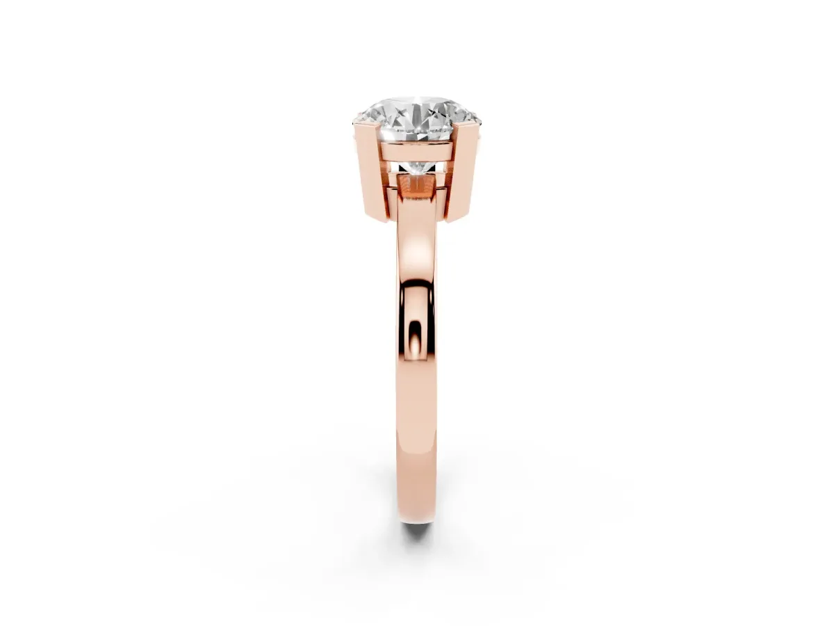 Round Cut Cut Solitaire Ring with Four-Prong Setting and Classic Band Rose gold