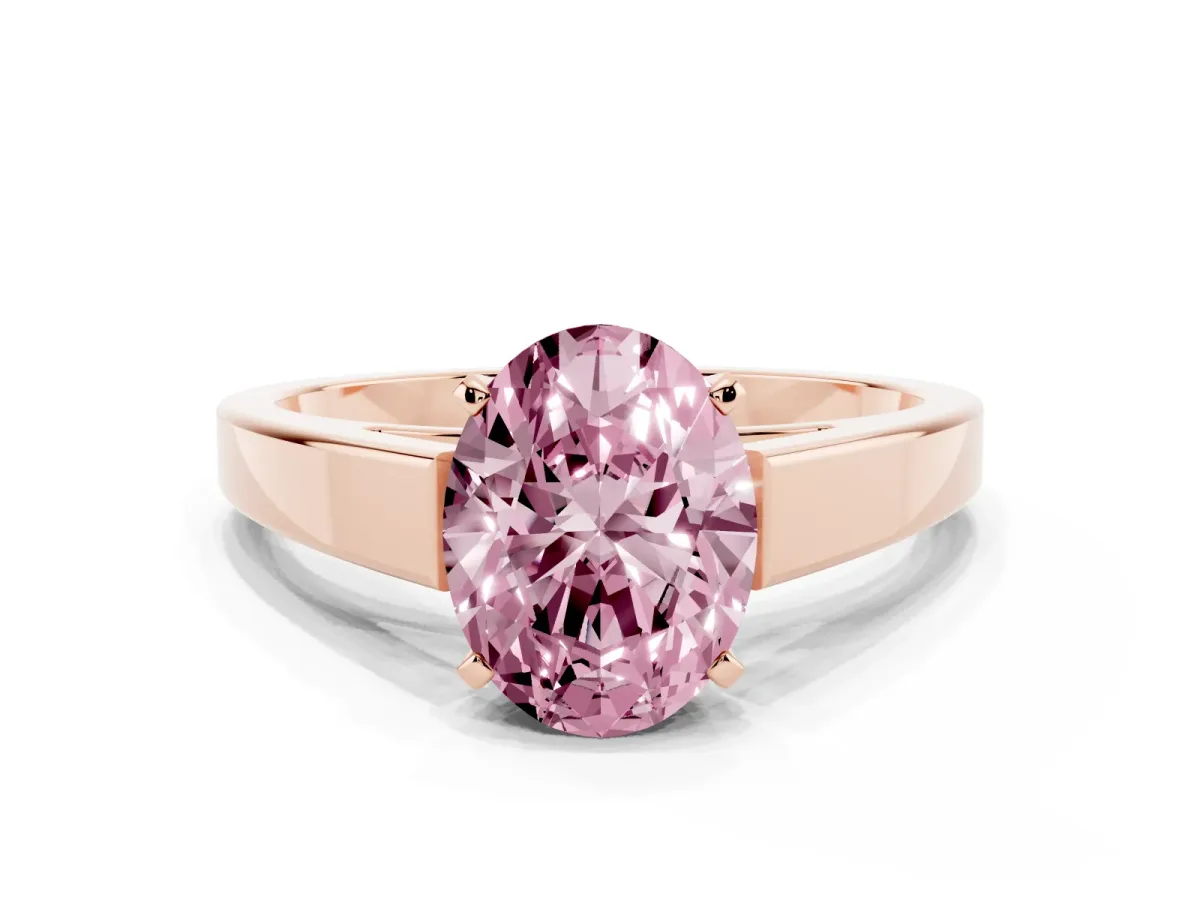 Fancy Pink Oval Cut Solitaire Engagement Ring with Four-Prong Setting and Tapered Band Rose gold