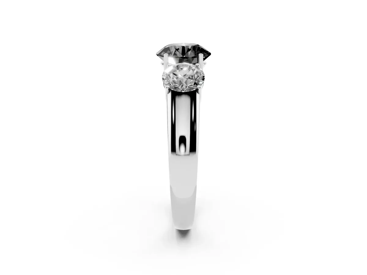 Fancy Black Three-Stone Round Cut Cut Diamond Ring with Prong Setting and Classic Band Silver