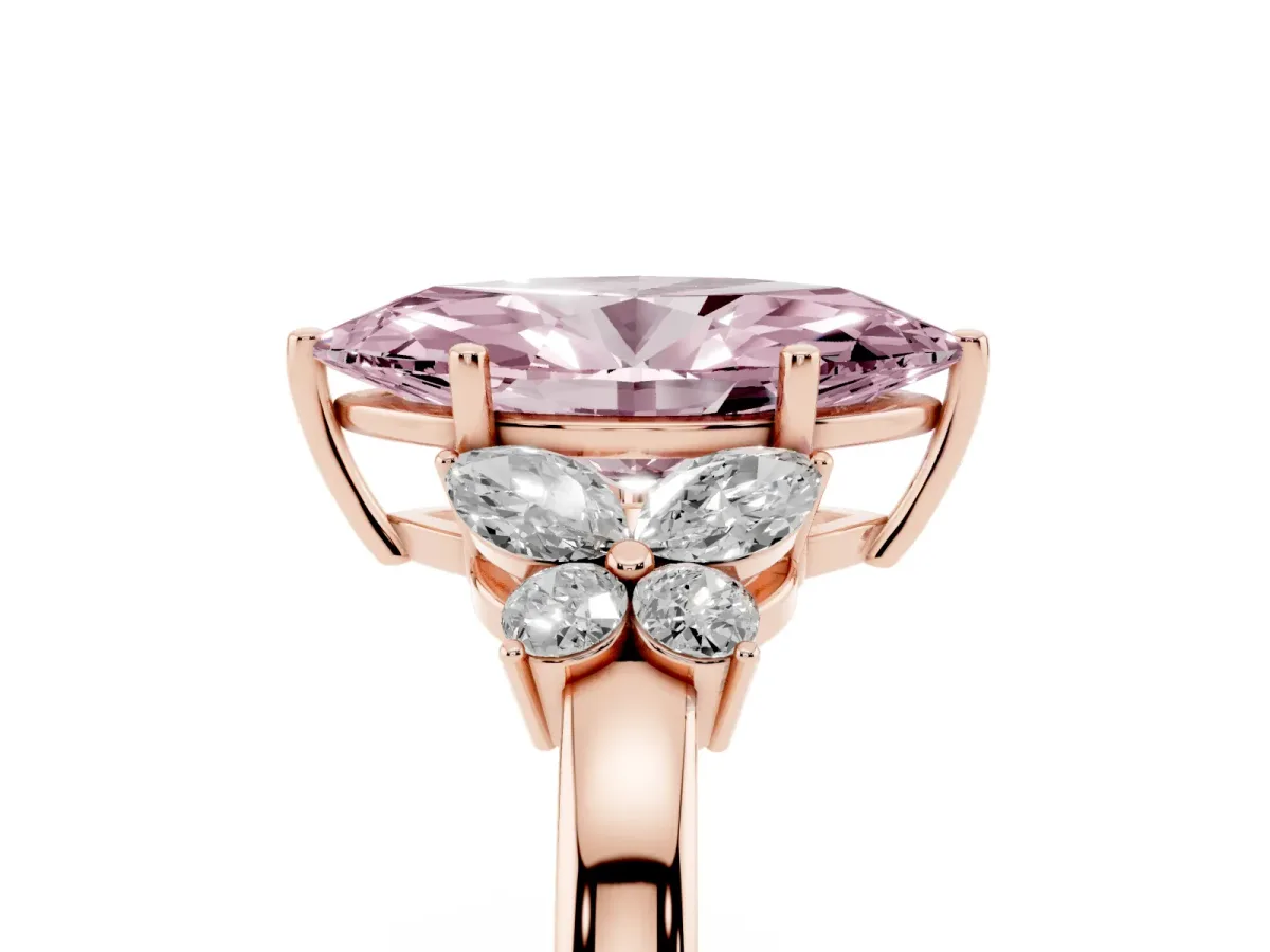 Fancy Pink Marquise Cut Cut Solitaire Floral Diamond Ring with Four-Prong Setting Rose gold
