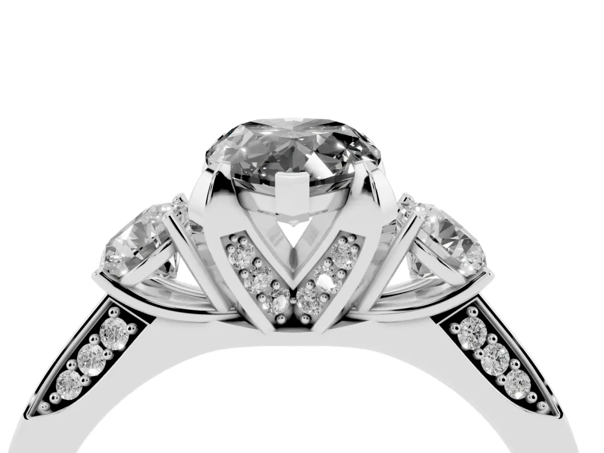 Fancy Black Pear Cut Brilliant Three-Stone Diamond Ring with Pavé Band and Four-Prong Setting Platinum