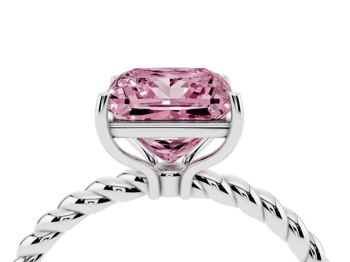 Fancy Pink Princess Cut Solitaire Twisted Band 4-Prong Ring Silver