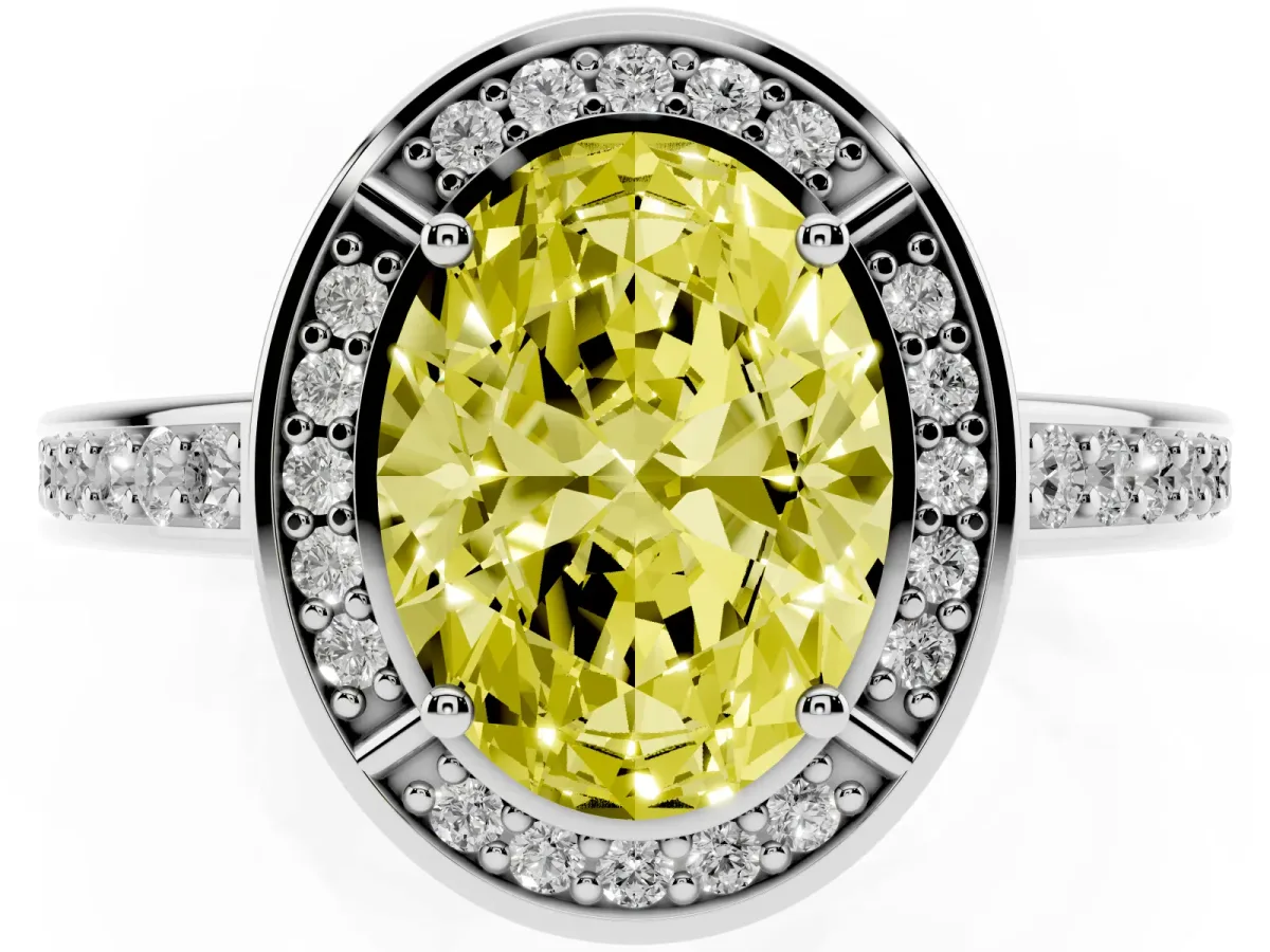 Fancy Yellow Oval Cut Cut Halo Pave Split Shank Prong Setting Ring White gold