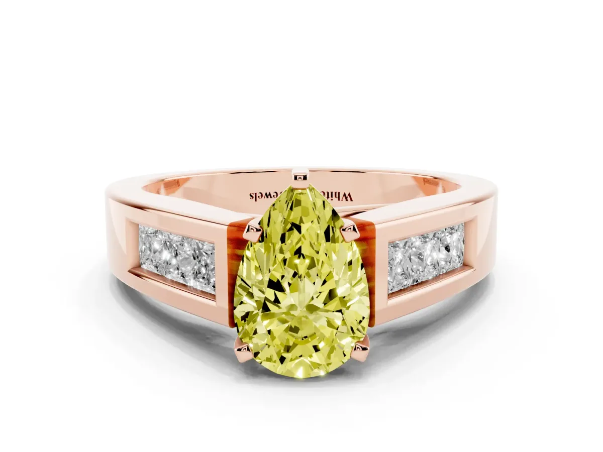 Fancy Yellow Pear Cut Cut Channel Set Solitaire Ring with Four-Prong Setting Rose gold