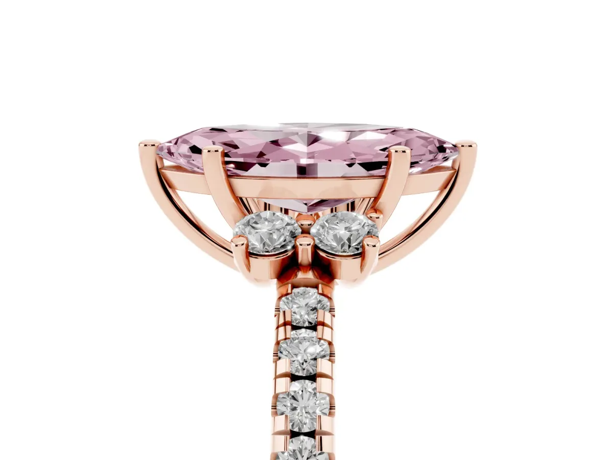 Fancy Pink Marquise Cut Diamond Three-Stone Pave Band with Four-Prong Setting Rose gold