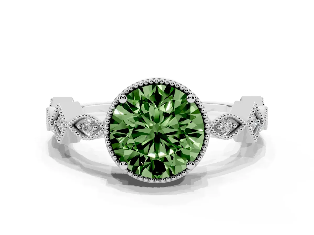 Fancy Green Round Cut Milgrain Marquise Diamond Twist Band Ring Silver