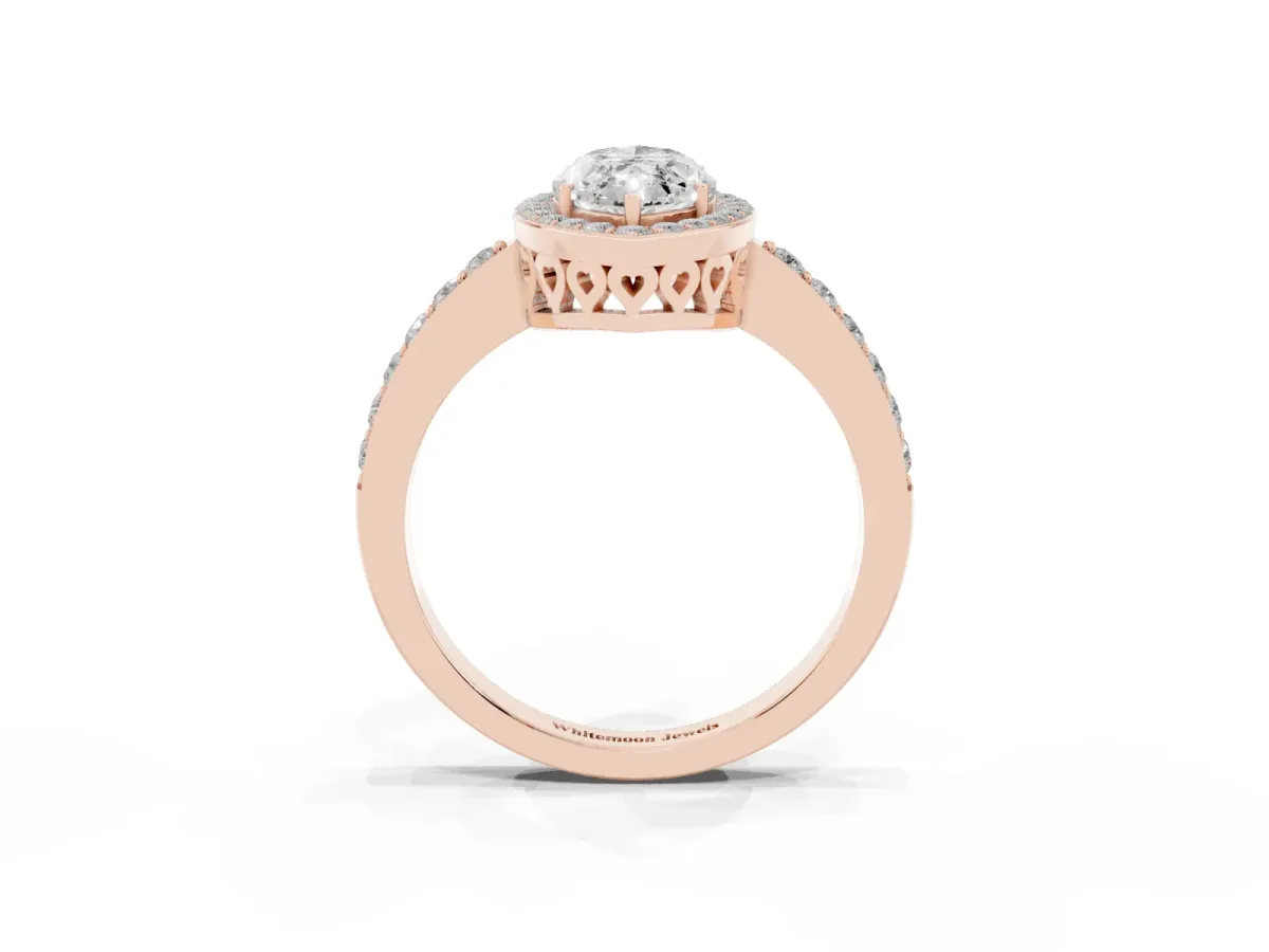 Marquise Cut Halo Diamond Pavé Band Ring with Prong Setting Rose gold