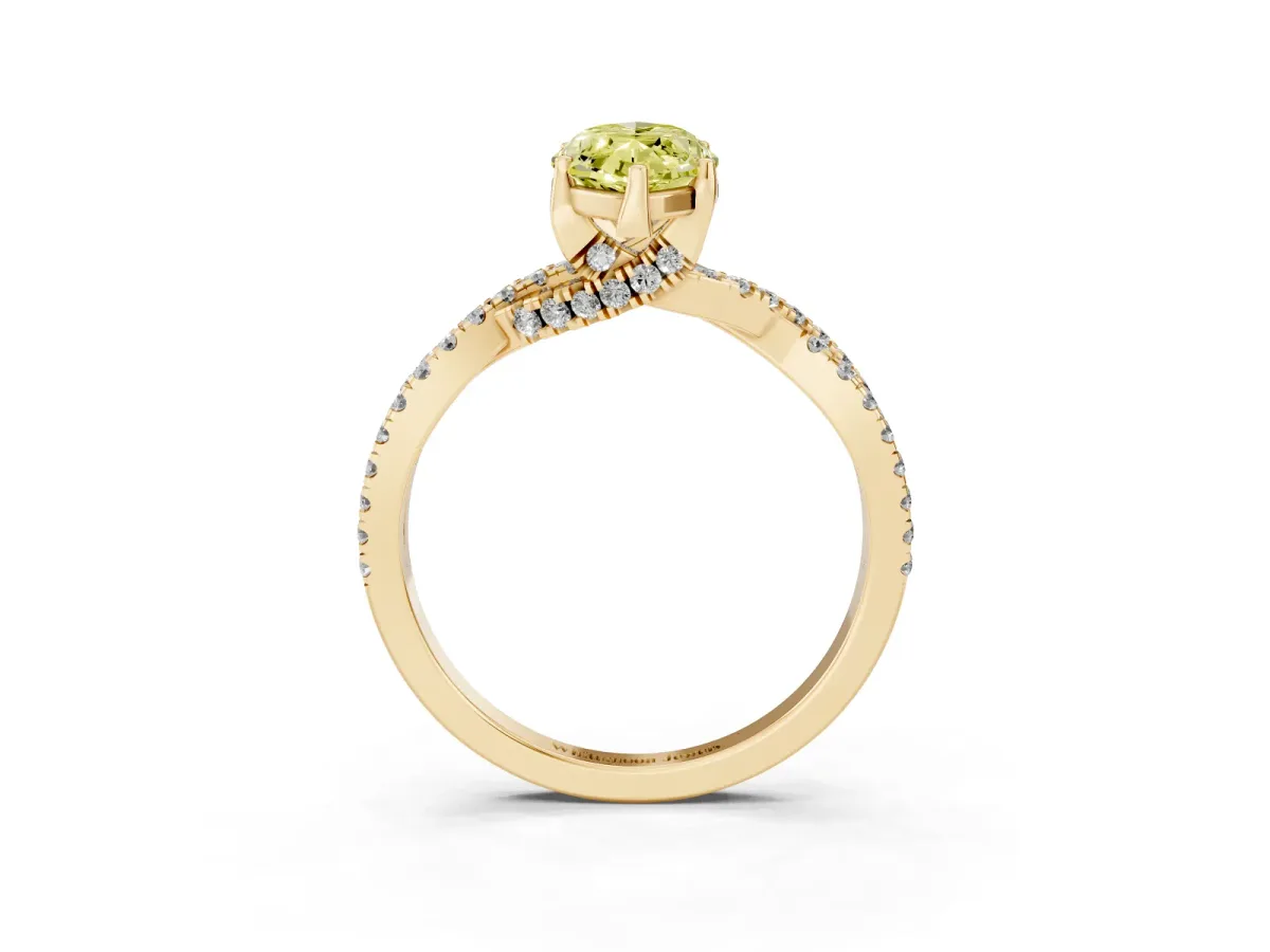 Fancy Yellow Marquise Cut Solitaire Twist Pave Diamond Engagement Ring with Prong Setting Yellow gold