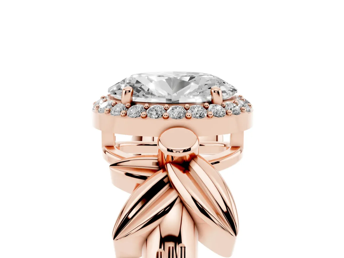 Oval Cut Halo Diamond Floral Band with Four-Prong Setting Rose gold