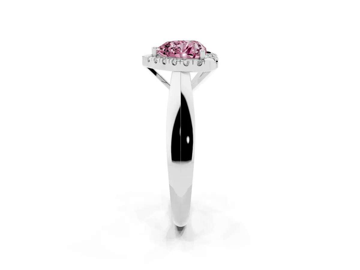Fancy Pink Heart Cut Cut Halo Solitaire Engagement Ring with Square Band and Four-Prong Setting Platinum