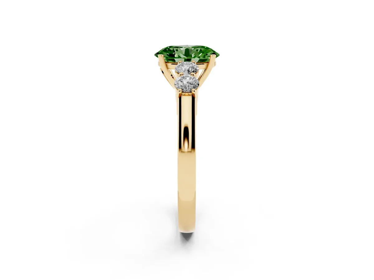 Fancy Green Oval Cut Cut Diamond Five-Stone Prong Set White Gold Ring Yellow gold
