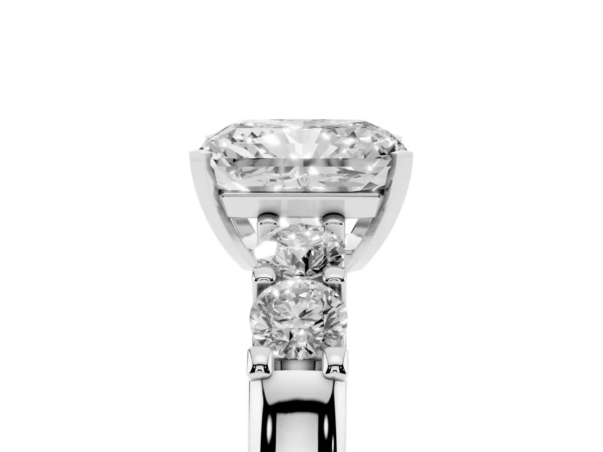 Radiant Cut Brilliant Cut Diamond Five-Stone Prong Set Engagement Ring with Channel Band White gold