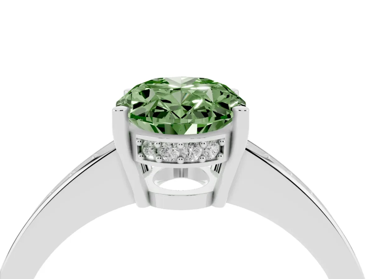 Fancy Green Oval Cut Solitaire Pavé Band Prong Setting Ring Silver