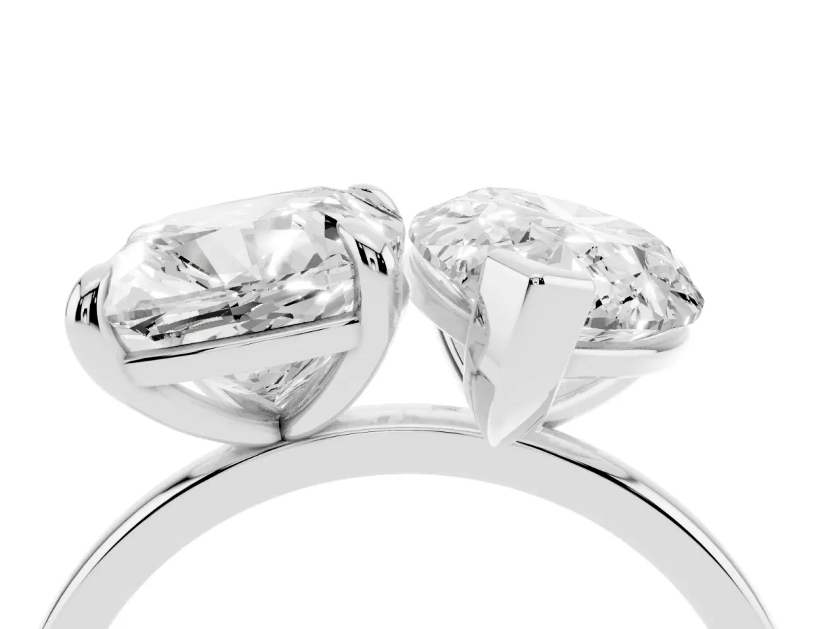 Pear and Cushion Toi Moi Ring with Prong Setting and Plain Band White gold