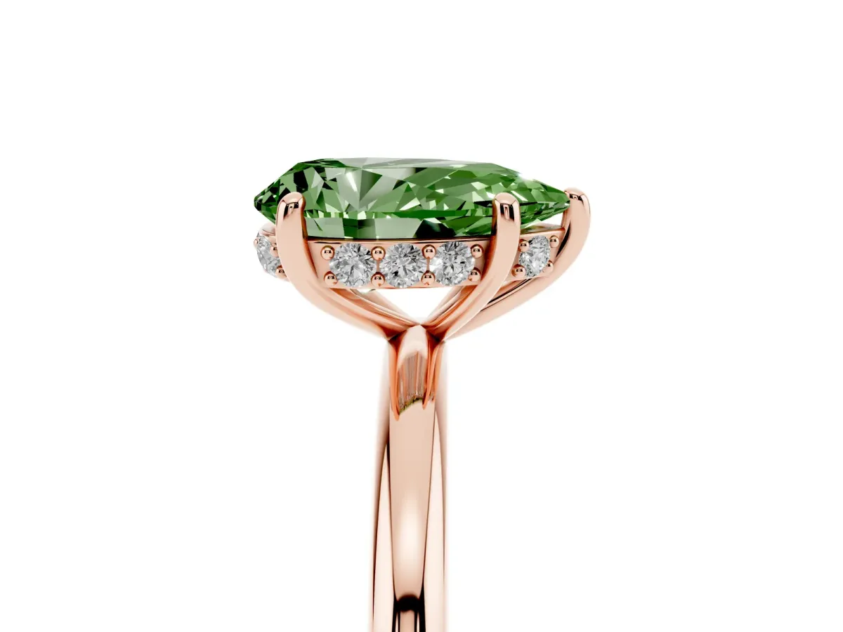 Fancy Green Pear Cut Solitaire Diamond Ring with a Classic Band and Four-Prong Setting Rose gold