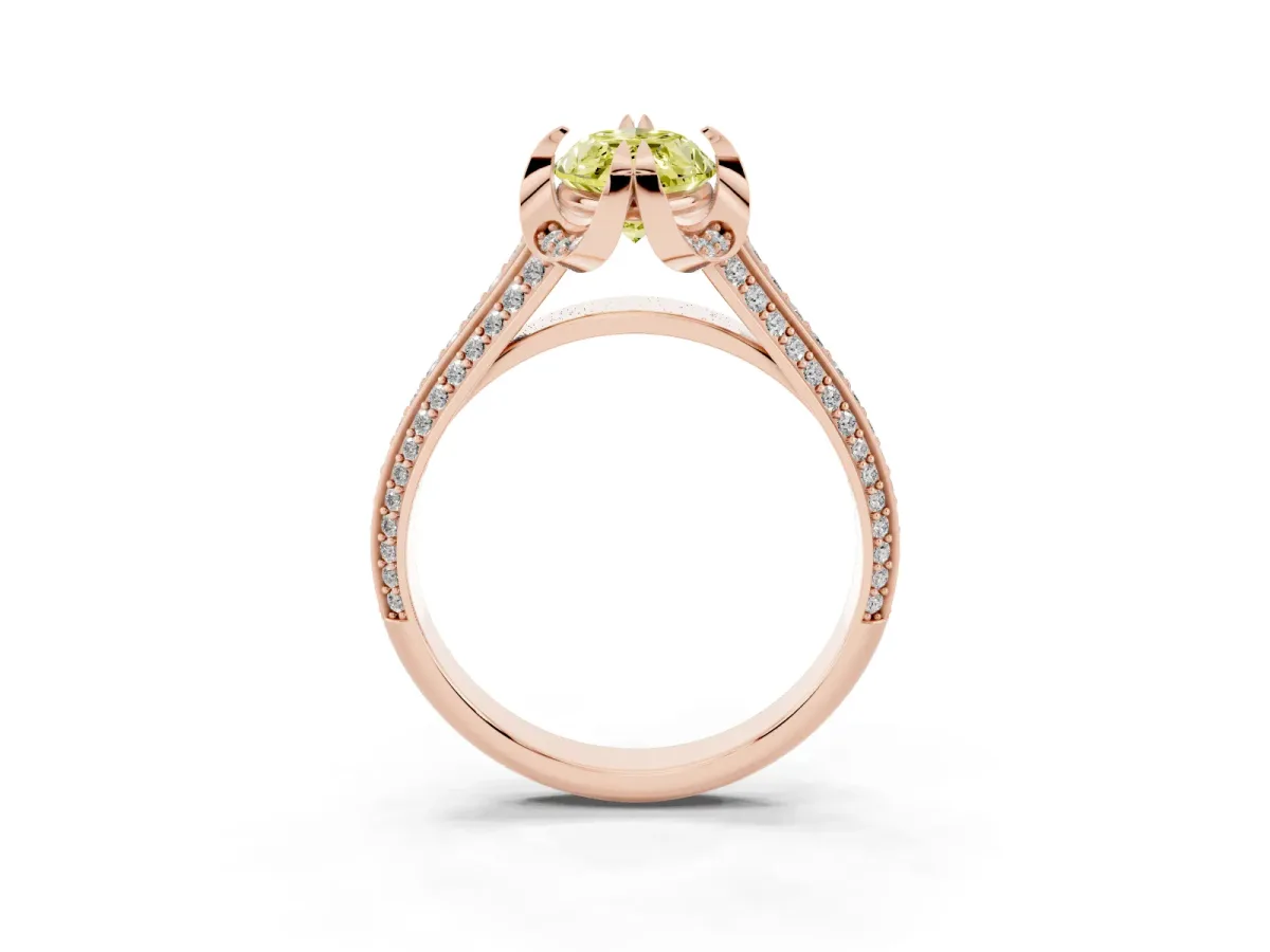 Fancy Yellow Marquise Cut Solitaire Pave Split Shank Ring with Four-Prong Setting Rose gold