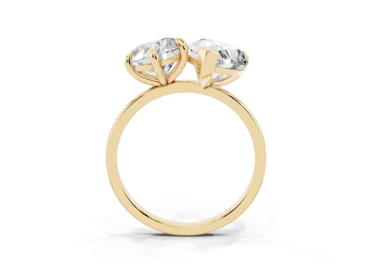 Round and Pear Toi Moi Ring with Prong Setting and Plain Band Yellow gold