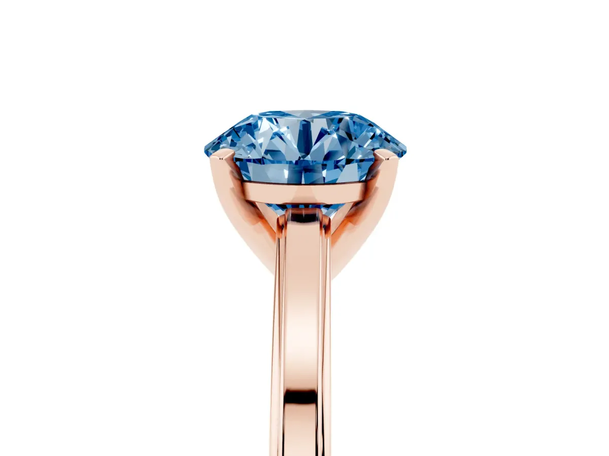 Fancy Blue Round Cut Solitaire Diamond Ring with Four-Prong Setting and Classic Band Rose gold