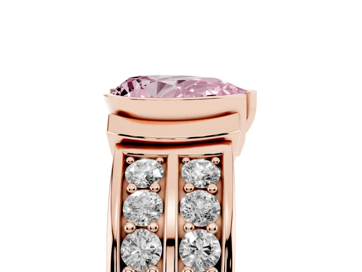 Fancy Pink Pear Cut Brilliant Diamond Channel Set Wide Band Ring with Bezel Setting Rose gold