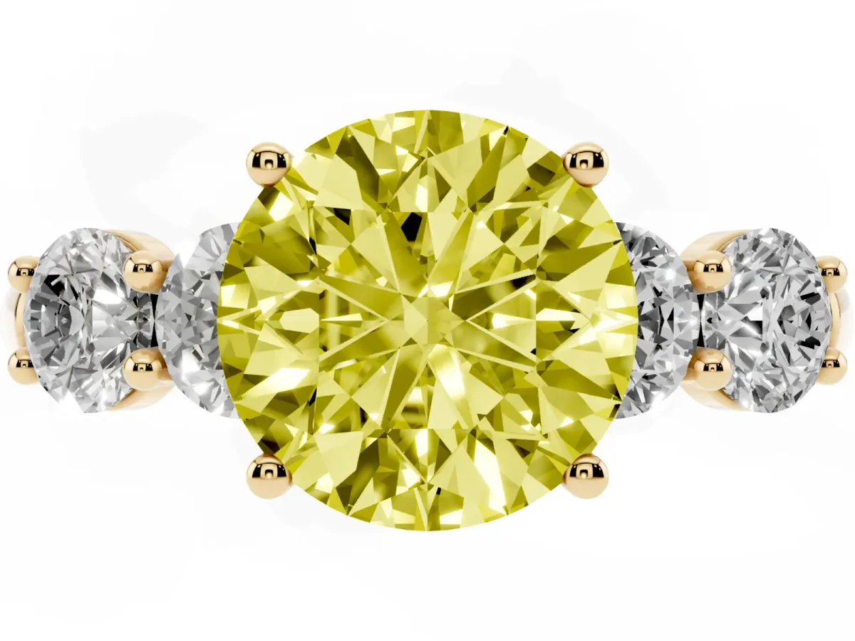 Fancy Yellow Round Cut Cut Five-Stone Prong Set Diamond Ring with Classic Band Yellow gold