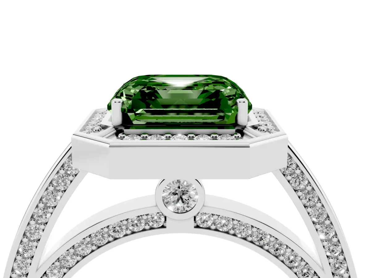 Fancy Green Asscher Cut Cut Halo Pave Split Shank Prong Setting Ring Silver