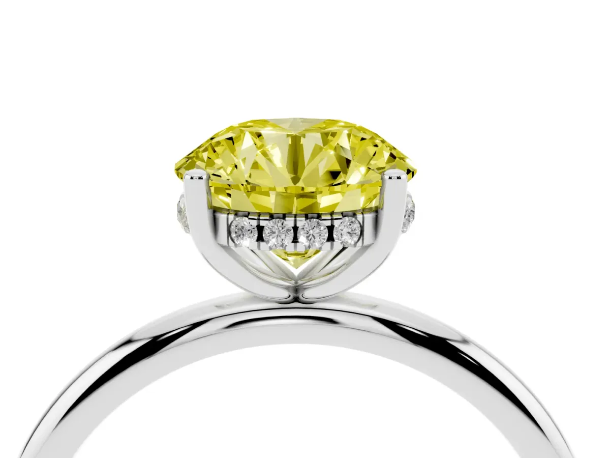 Fancy Yellow Round Cut Cut Solitaire Engagement Ring with Four-Prong Setting and Classic Band Silver
