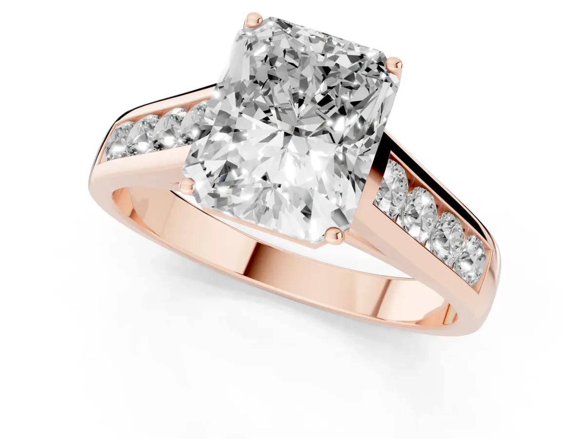 Radiant Cut Brilliant Channel-Set Solitaire Ring with Four-Prong Setting Rose gold