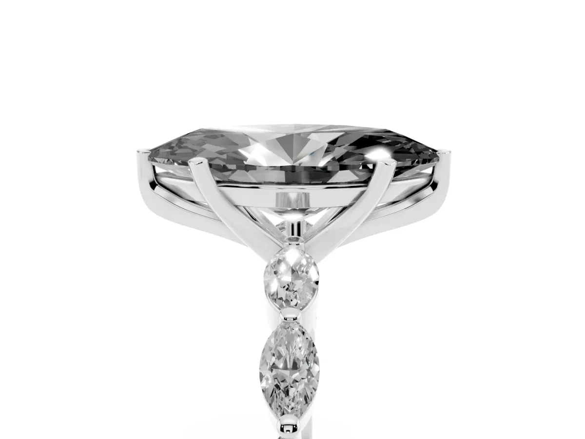 Fancy Black Marquise Cut Diamond Ring with Marquise Side Stones and Prong Setting Platinum