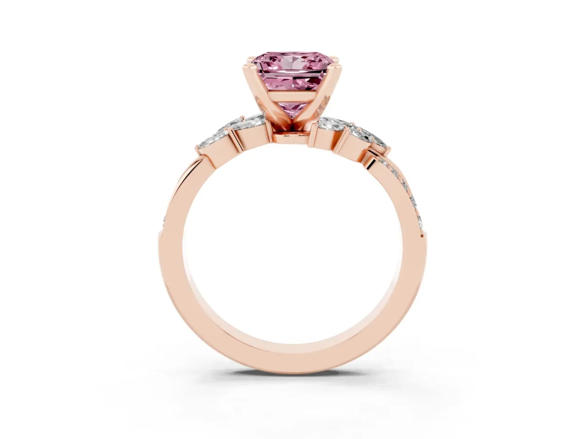 Fancy Pink Princess Cut Solitaire Marquise Twist Band with Six-Prong Setting Rose gold